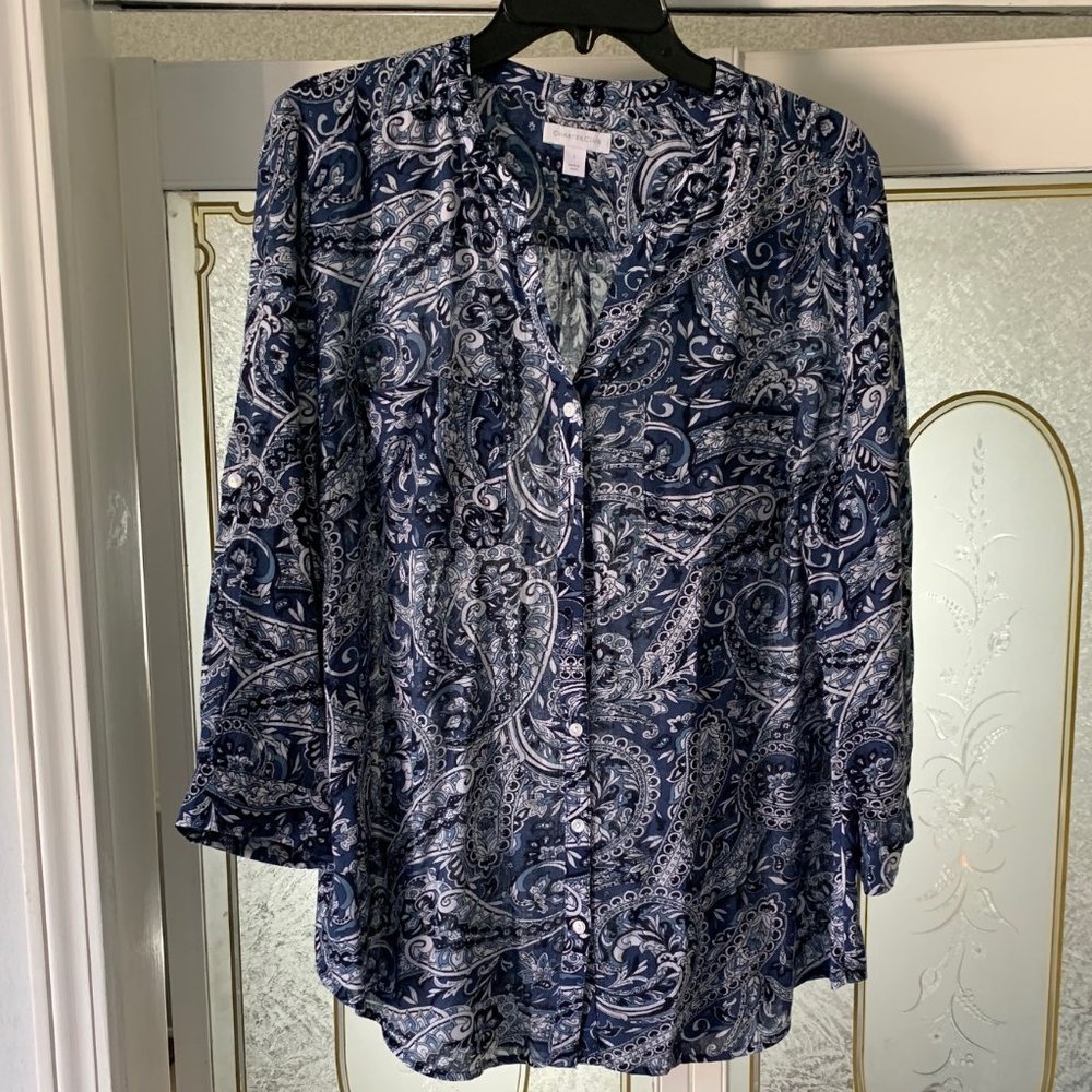 Charter Club Paisley Print Blouse with 3/4 Length Sleeves, Size Large